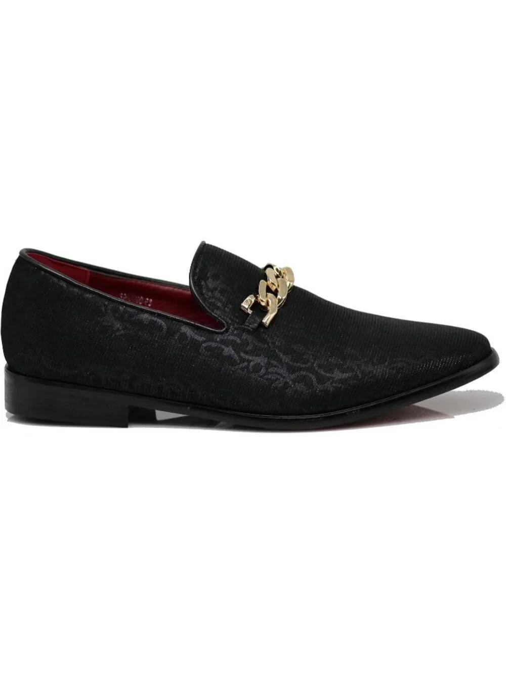 Enzo Romeo Men's Black Satin Silky Floral Chain Buckle Loafer Slip On Shoes
